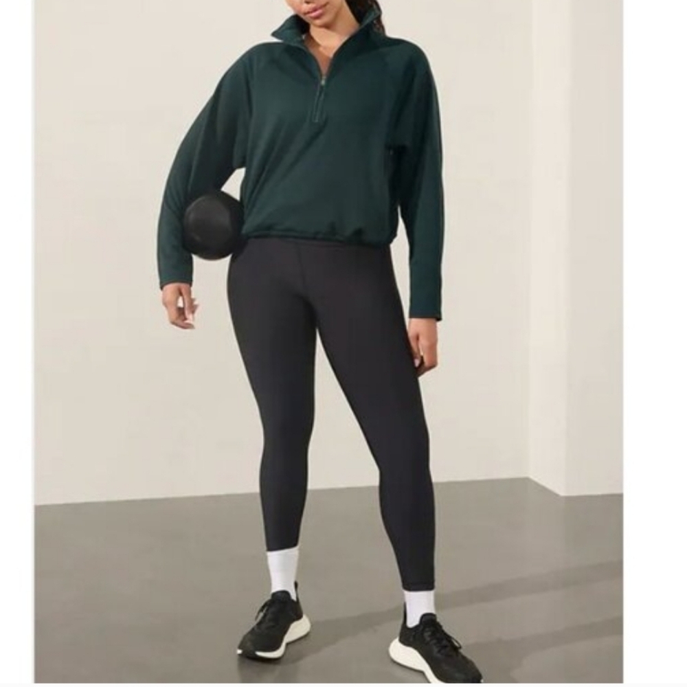 NWT Athleta Attidude Edge 1/2 Zip Sweatshirt Dark Green Pullover Front Pockets